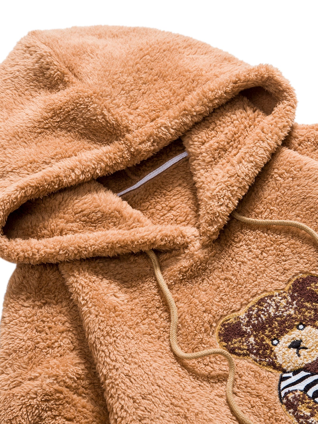 Bear Embroidered Patch Teddy Hoodie - Naturzy