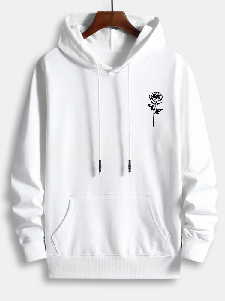 Rose Print Cotton Hoodie - Naturzy