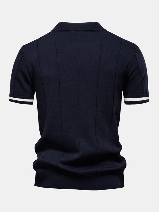 Contrast Trim Zipper Knit Polo Shirt - Naturzy