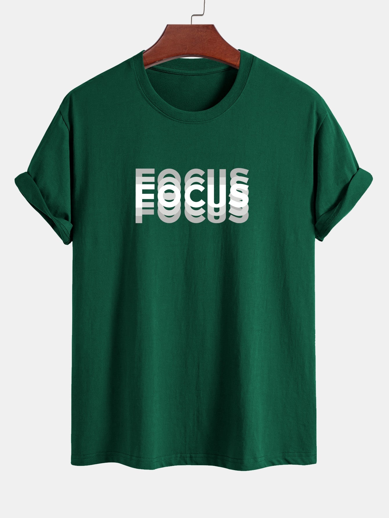 Regular Fit Focus Slogan Print Cotton T-Shirt - Naturzy