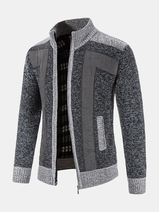 Zip Up Faux Suede Patchwork Sweater - Naturzy