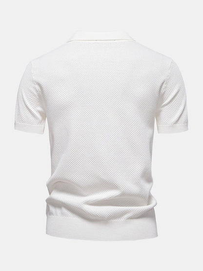 Pineapple Texture Knit V Neck Polo - Naturzy