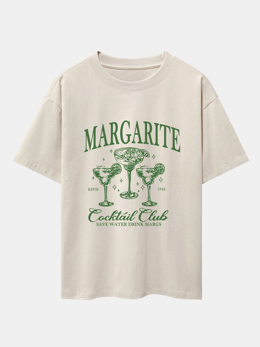 Cocktail Club Print Drop Shoulder Oversize T-Shirt - Naturzy