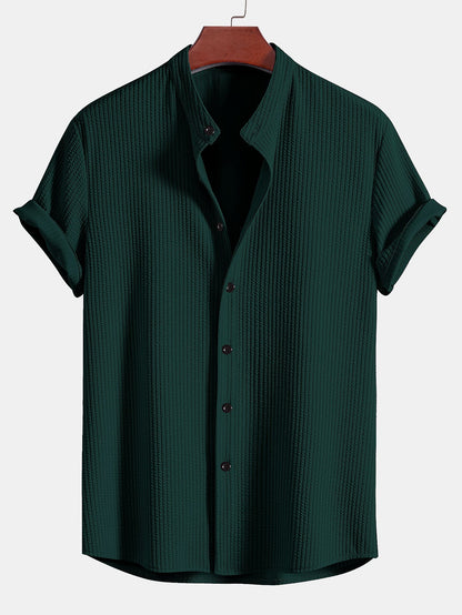Muscle Fit Ribbed Stand Collar Shirt - Naturzy