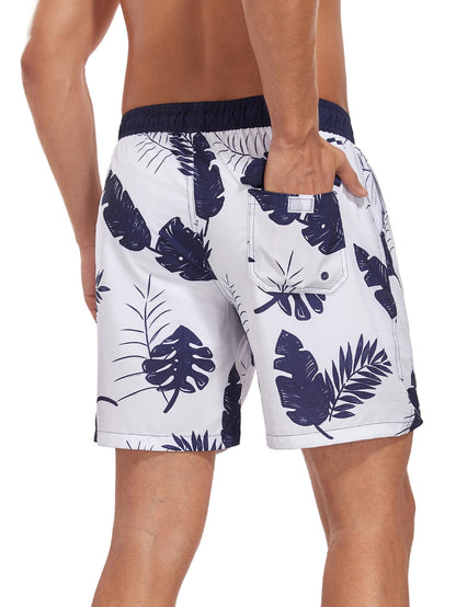 2 In 1 Tropical Leaves Print Swim Shorts - Naturzy