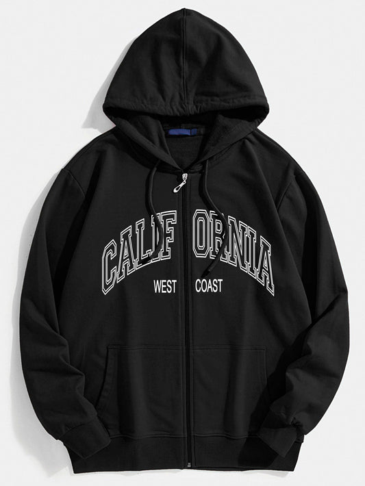 California Print Zip Through Hoodie - Naturzy
