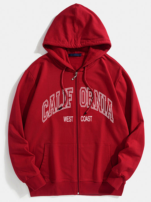 California Print Zip Through Hoodie - Naturzy
