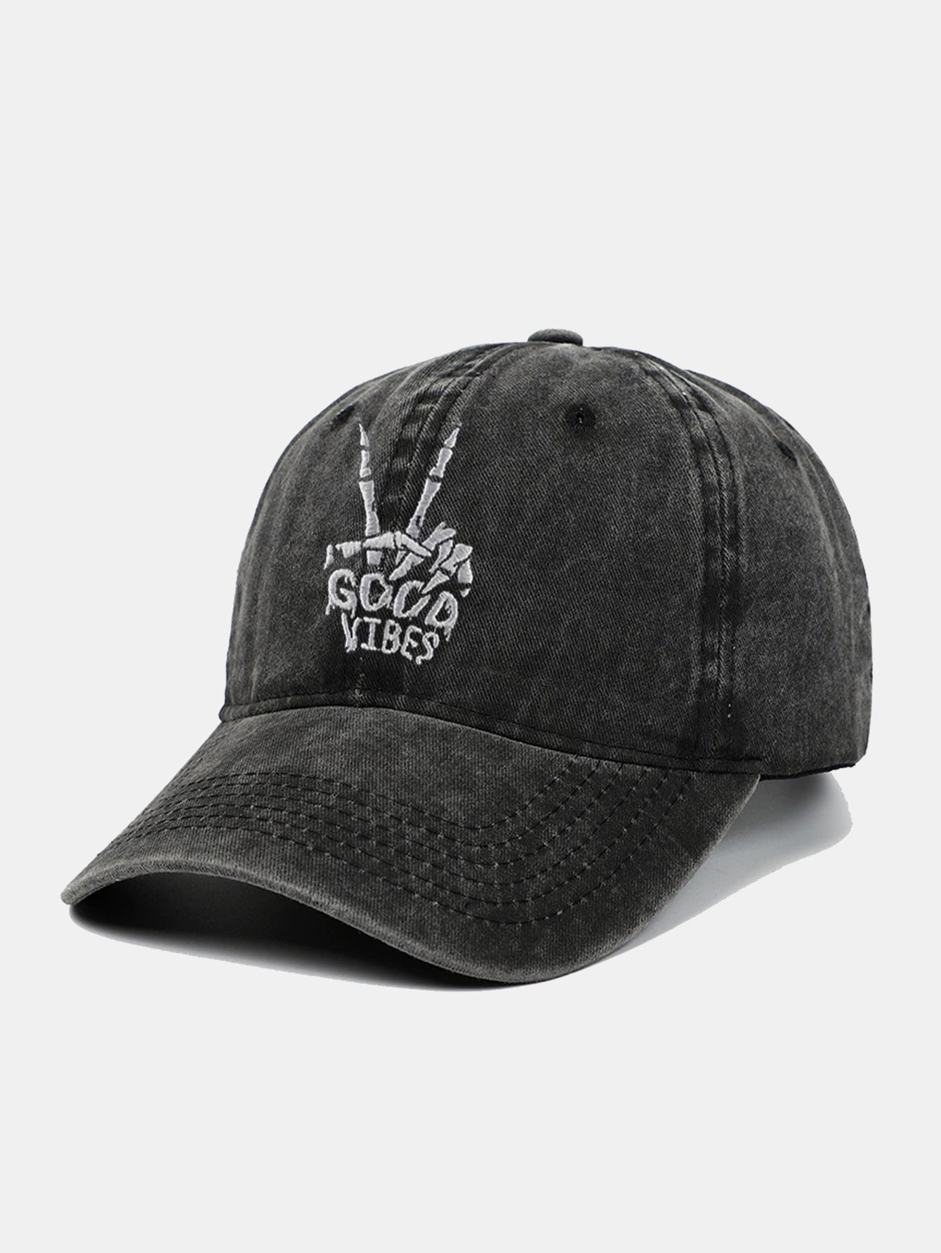 Skull Embroidery Pattern Vintage Distressed Washable Baseball Cap - Naturzy