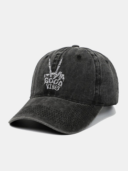 Skull Embroidery Pattern Vintage Distressed Washable Baseball Cap - Naturzy