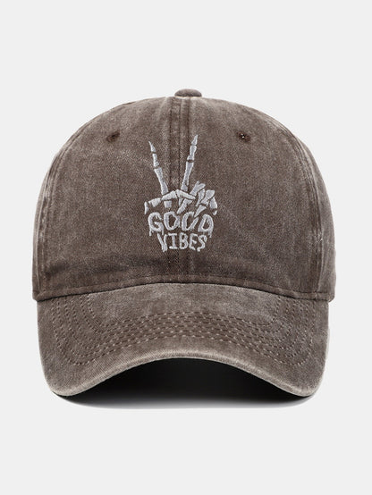 Skull Embroidery Pattern Vintage Distressed Washable Baseball Cap - Naturzy