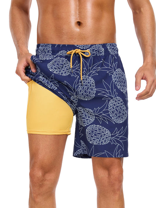 2 In 1 Pineapple Print Swim Shorts - Naturzy