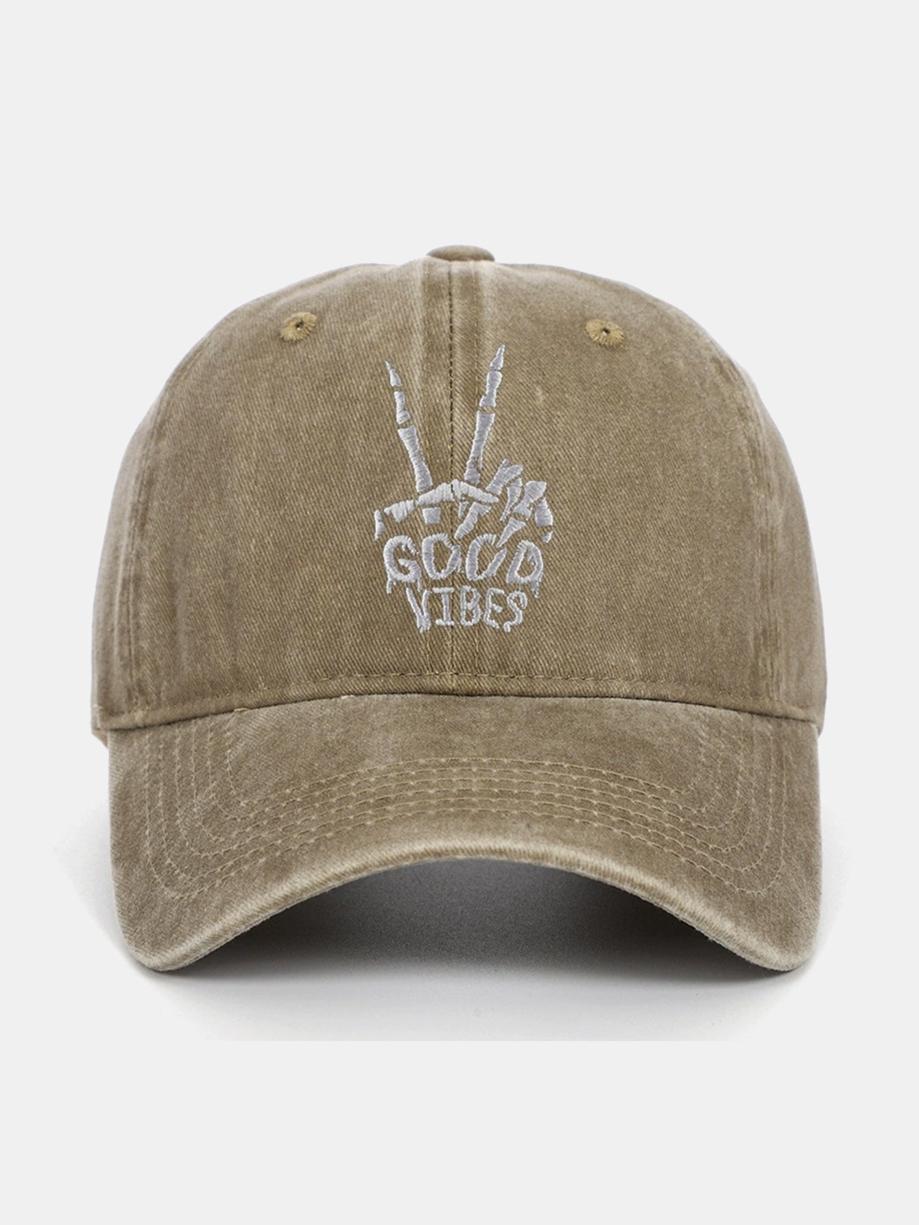 Skull Embroidery Pattern Vintage Distressed Washable Baseball Cap - Naturzy