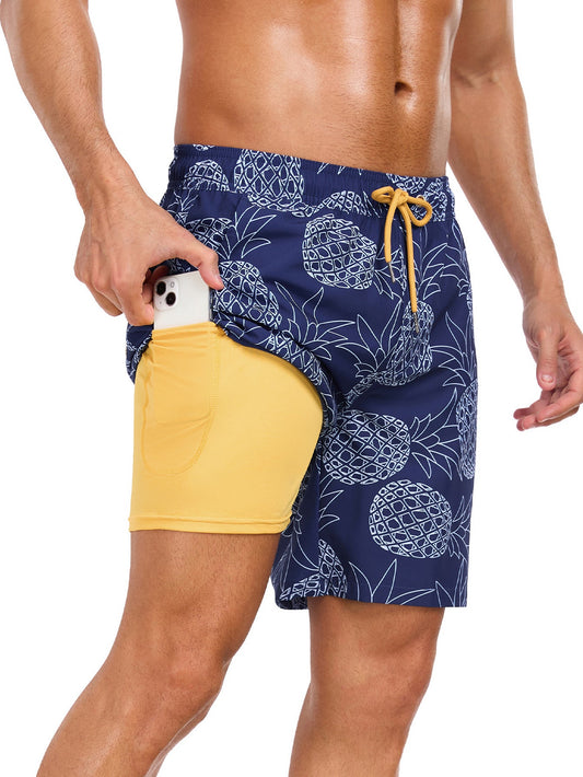 2 In 1 Pineapple Print Swim Shorts - Naturzy