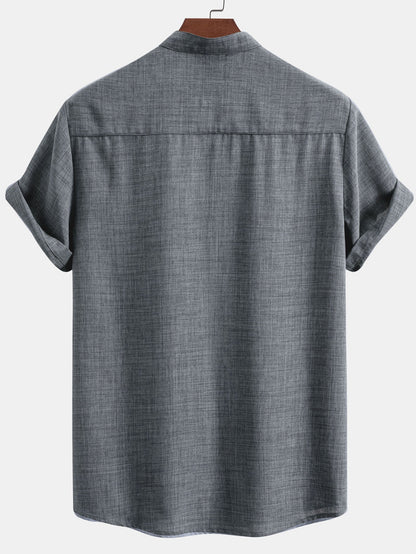 Short Sleeve Stand Collar Shirt - Naturzy