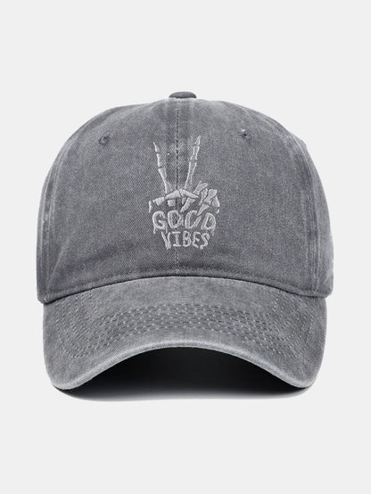Skull Embroidery Pattern Vintage Distressed Washable Baseball Cap - Naturzy