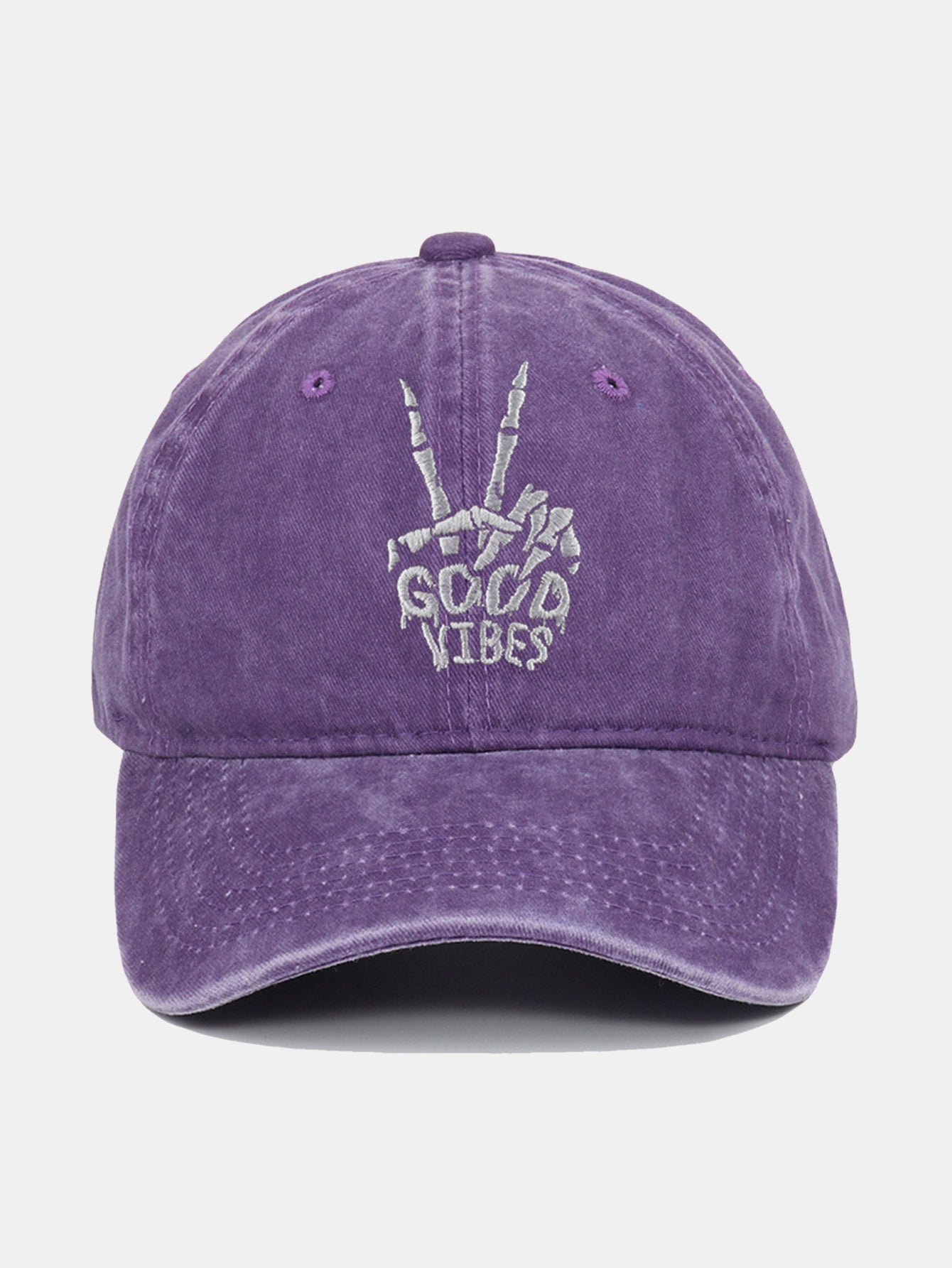 Skull Embroidery Pattern Vintage Distressed Washable Baseball Cap - Naturzy