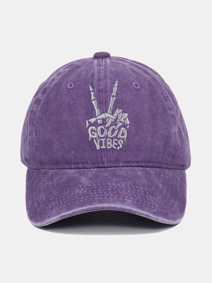 Skull Embroidery Pattern Vintage Distressed Washable Baseball Cap - Naturzy