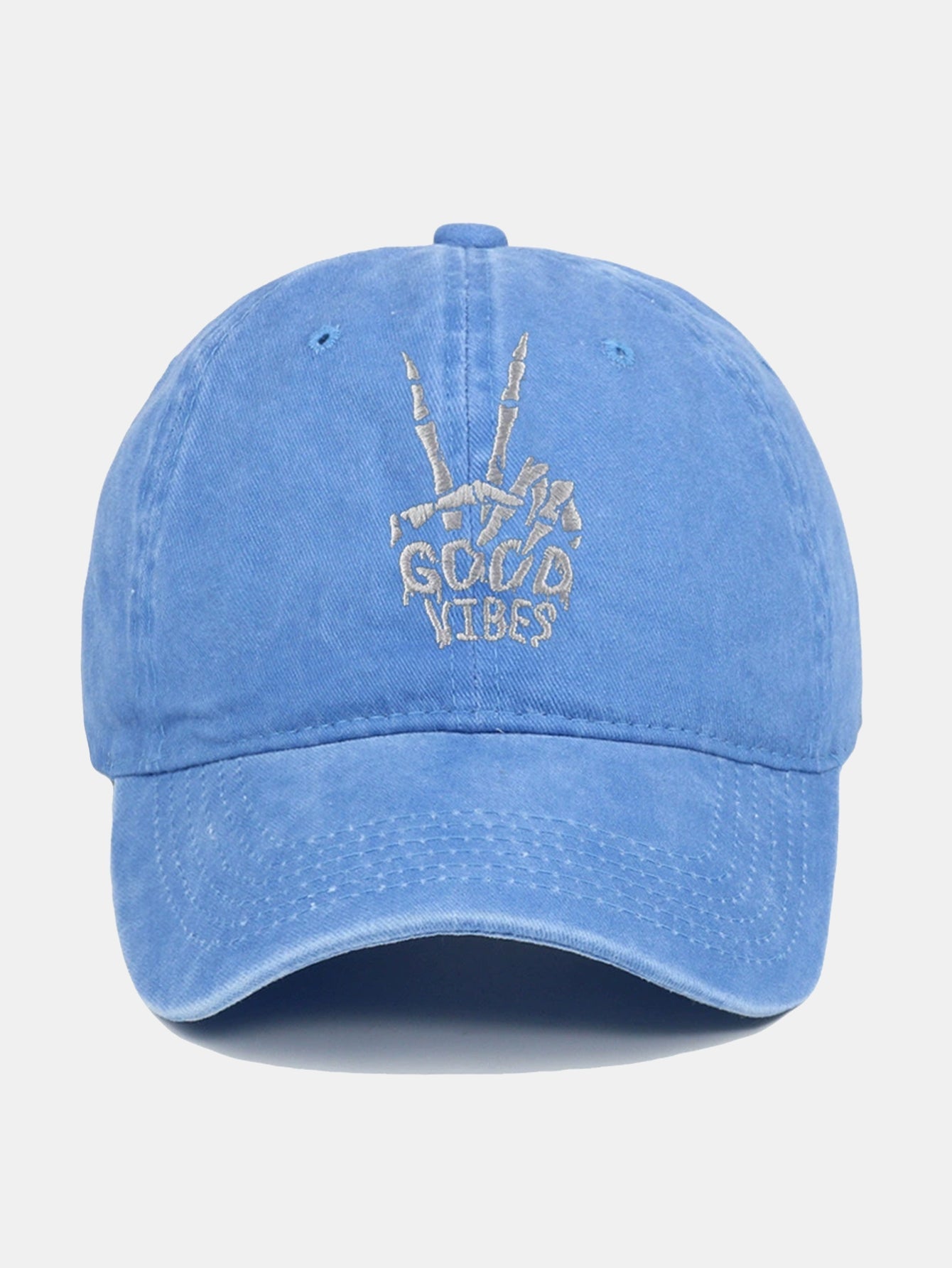 Skull Embroidery Pattern Vintage Distressed Washable Baseball Cap - Naturzy