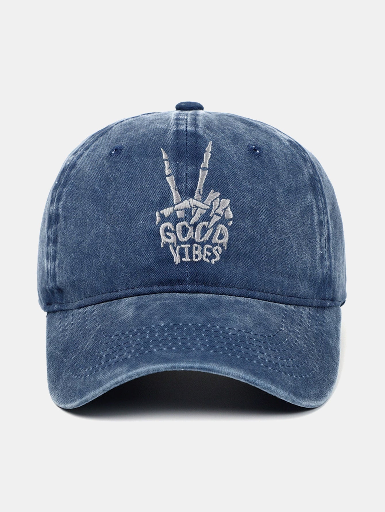 Skull Embroidery Pattern Vintage Distressed Washable Baseball Cap - Naturzy