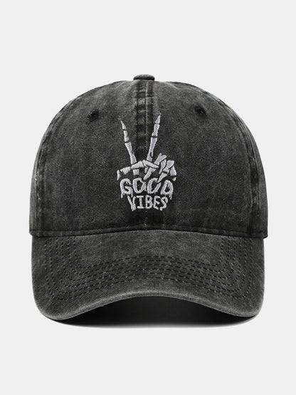 Skull Embroidery Pattern Vintage Distressed Washable Baseball Cap - Naturzy