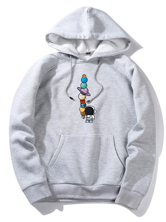 Cartoon Astronaut Planet Print Hoodie - Naturzy