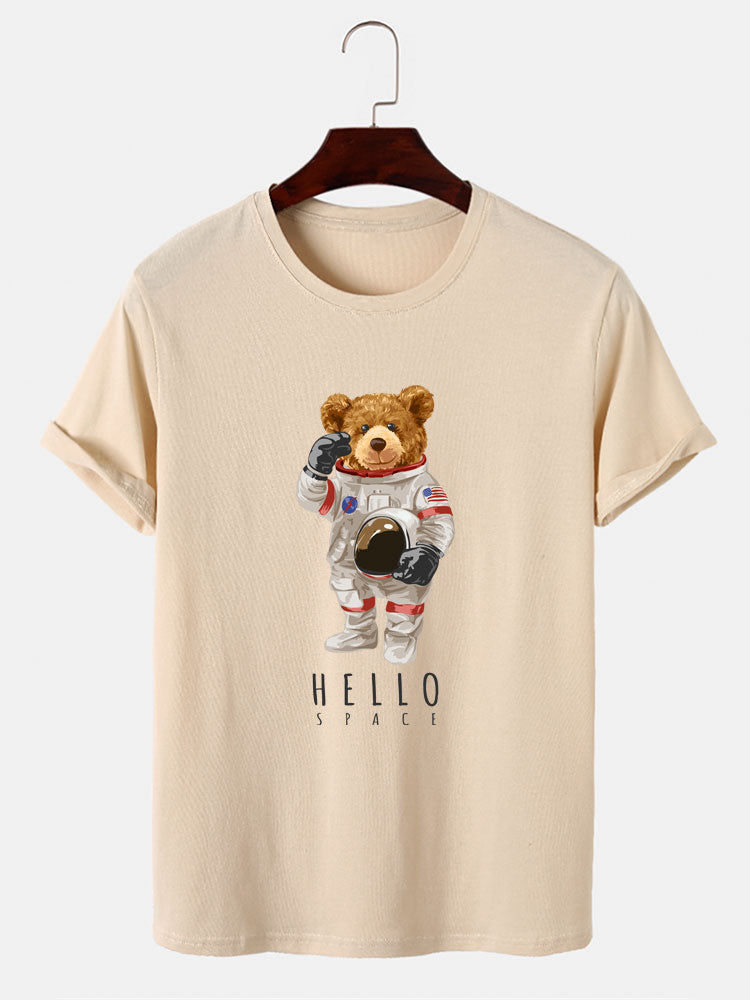 Astronaut Bear Print T-Shirt - Naturzy