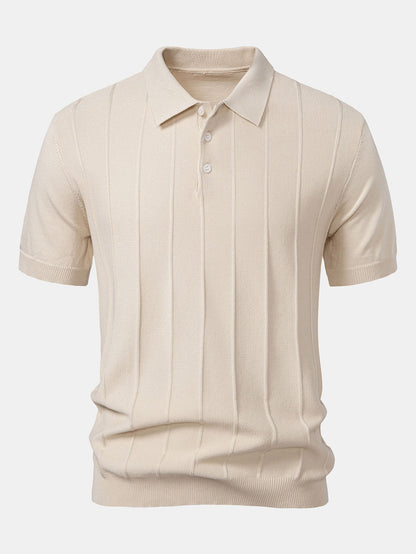 Stripe Jacquard Knit Polo Shirt - Naturzy