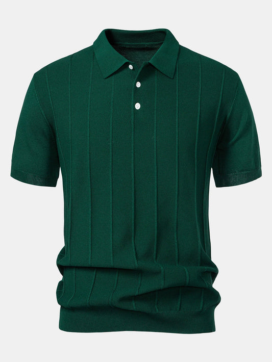 Stripe Jacquard Knit Polo Shirt - Naturzy
