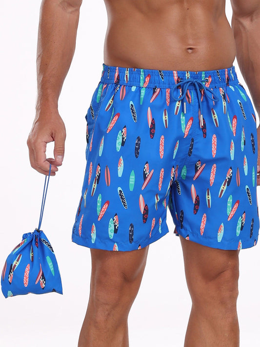 Stowable Surfboard Print  Swim Shorts - Naturzy
