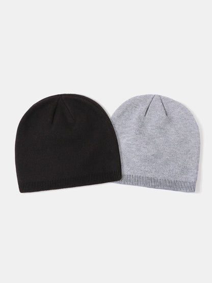 2 Pieces Solid Color Outdoor Cycling Warm Knit Beanie Hat - Naturzy