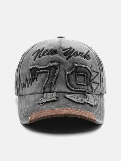 New York 79 Embroidery Washed Distressed Baseball Cap - Naturzy