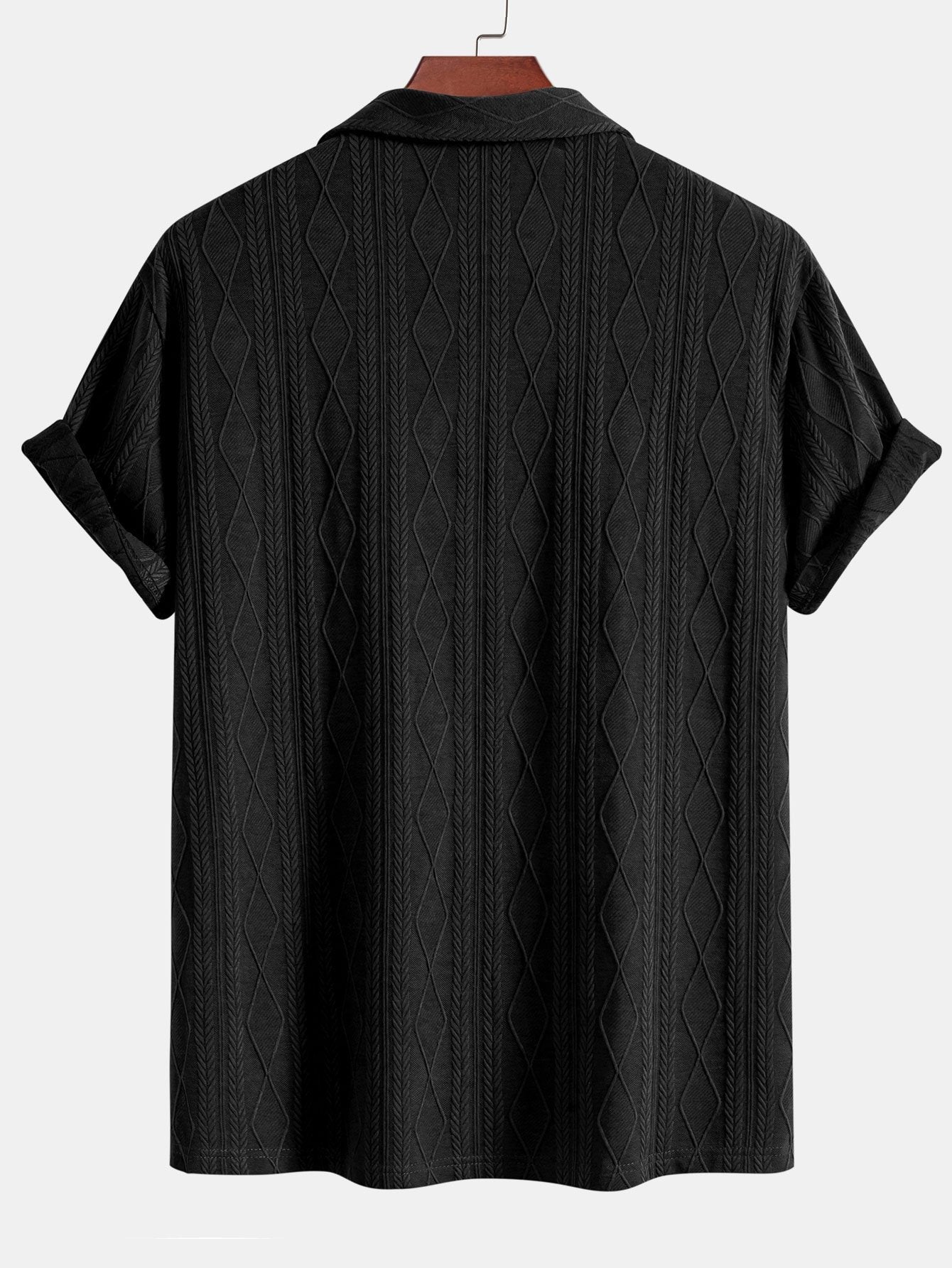 Knitted Geometric Rhombus Jacquard Cuban Shirt - Naturzy