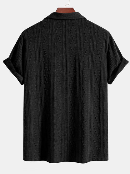 Knitted Geometric Rhombus Jacquard Cuban Shirt - Naturzy