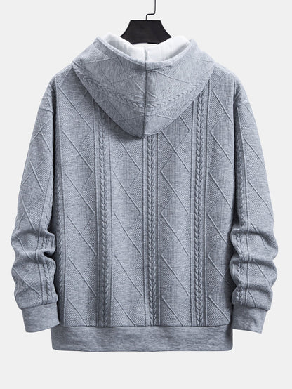 Relax Fit Geometric Jacquard Hoodie - Naturzy