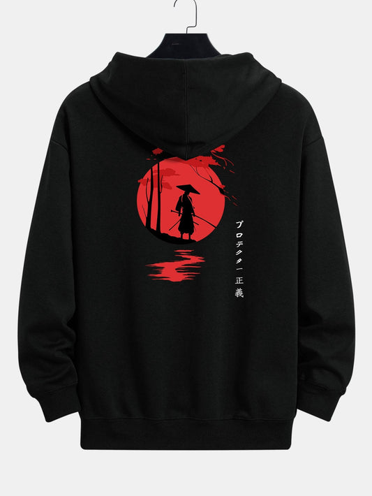 Slogan Samurai Back Print Relax Fit Hoodie - Naturzy