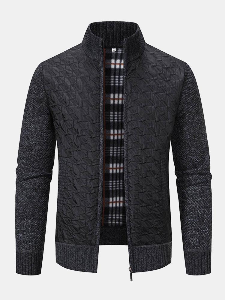 Quilted Jacquard Zip Up Sweater - Naturzy
