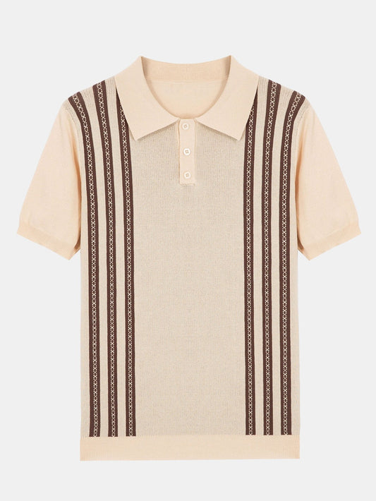Striped Short Sleeve Sweater Polo - Naturzy