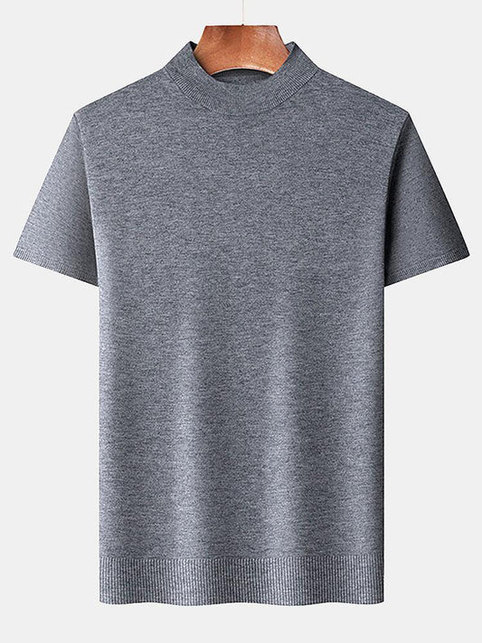 Short Sleeve Muscle Fit Mock Neck Sweater - Naturzy