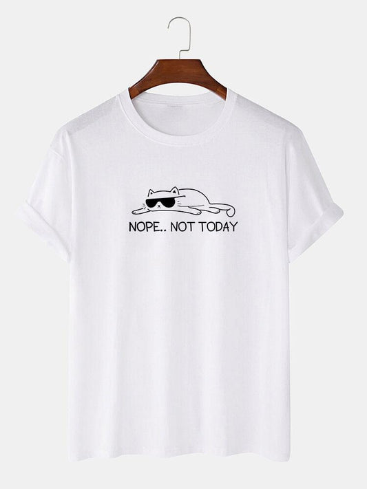 Nope Not Today Cat Print T-Shirt - Naturzy