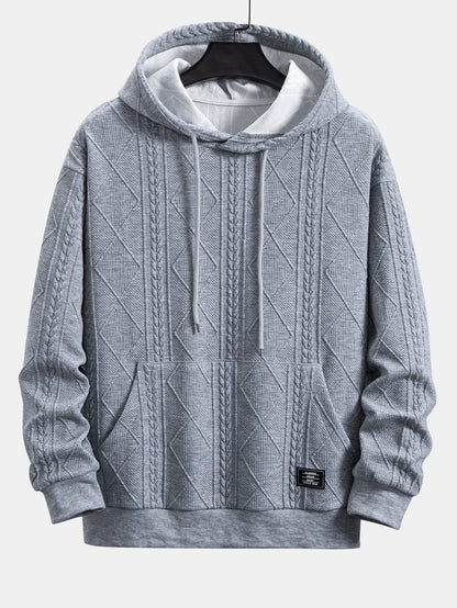 Relax Fit Geometric Jacquard Hoodie - Naturzy