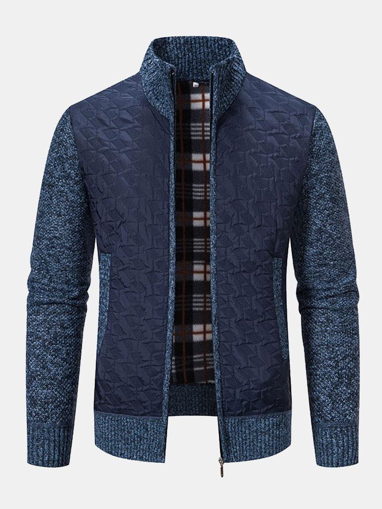 Quilted Jacquard Zip Up Sweater - Naturzy