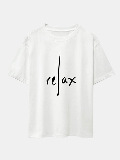 Relax Print Drop Shoulder Oversize T-Shirt - Naturzy