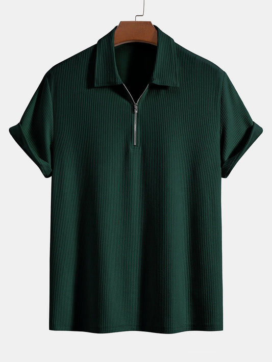 Knitted Ribbed Zip Polo - Naturzy