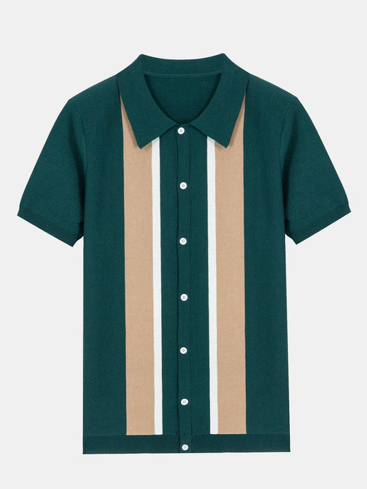 Striped Short Sleeve Button Up Sweater Polo - Naturzy