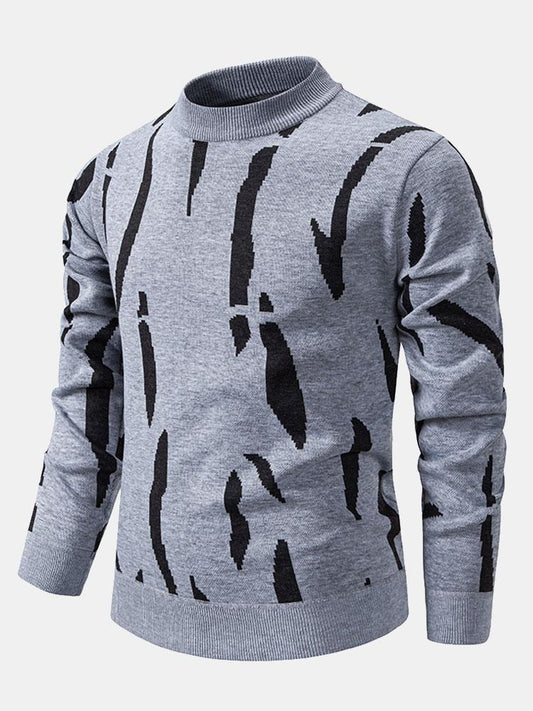 Abstract Print Mock Neck Sweater - Naturzy