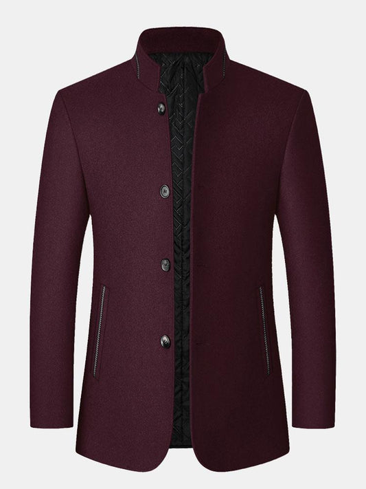 Stand Collar Wool Blended Blazer - Naturzy