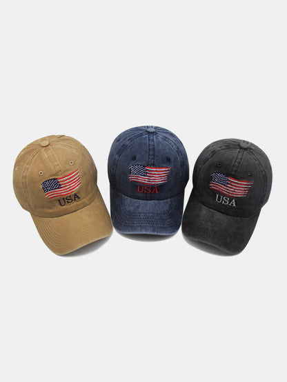 USA Flag Embroidery Washed Distressed Cotton Baseball Cap - Naturzy