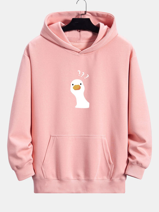 Question Mark Doubtful Duck Print Relax Fit Hoodie - Naturzy