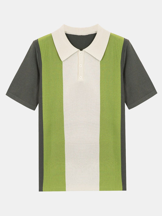 Striped Short Sleeve Color Block Sweater Polo - Naturzy