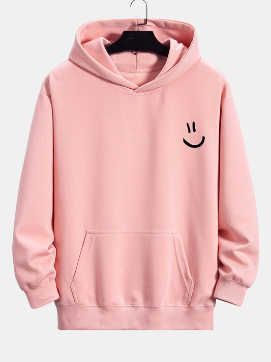 Smiley Face Print Relax Fit Hoodie - Naturzy